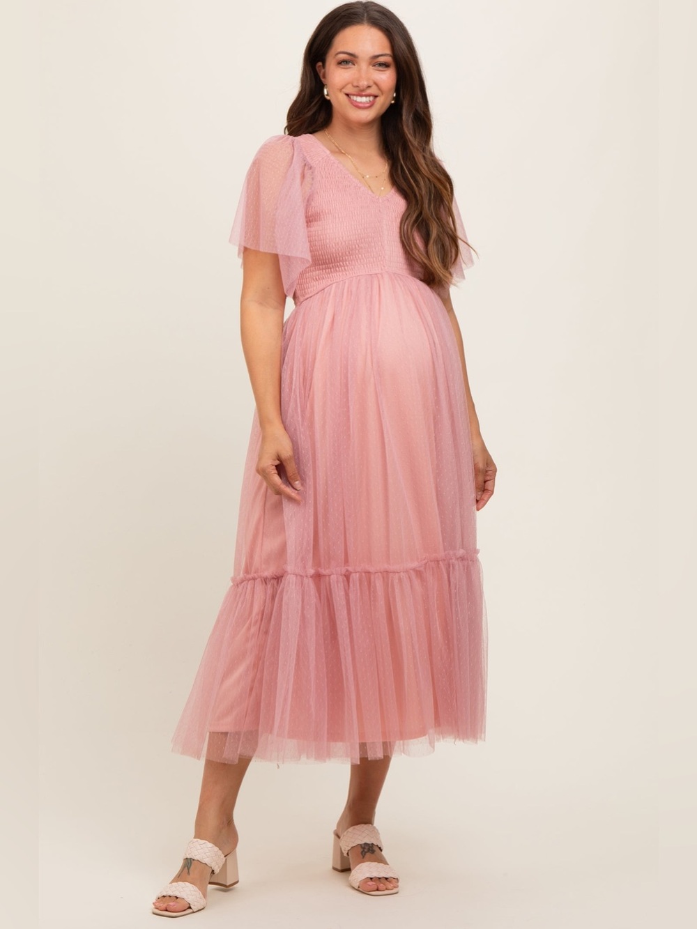 Pinkblush tulle dot midi dress NWOT